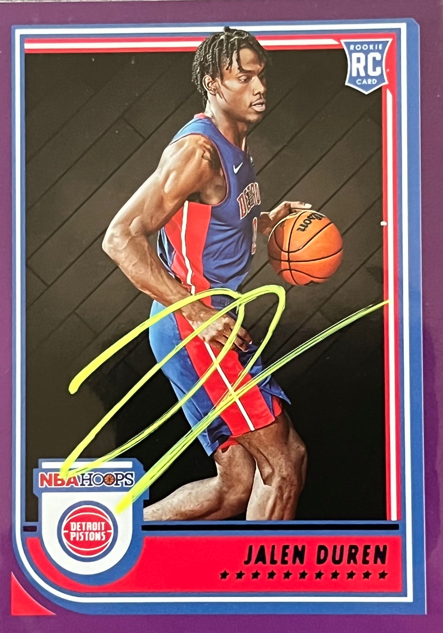 Jalen Duren Signed 2022-23 NBA Hoops Purple Parallel Rookie Card #243 Pistons - Fan Arch